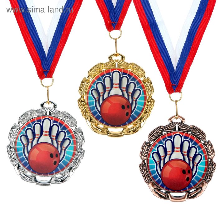 Медаль тематическая 044 "Боулинг", диам 6,5 см Цвет зол - Фото 1