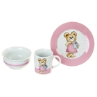 Набор детской посуды Доляна «Мишка с подарком», 3 предмета: кружка 200 мл, миска 300 мл, тарелка 175 мм - Фото 1