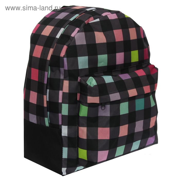 Рюкзак молодёжный на молнии "Цветная клетка", 1 отдел, 1 наружный карман, чёрный - Фото 1
