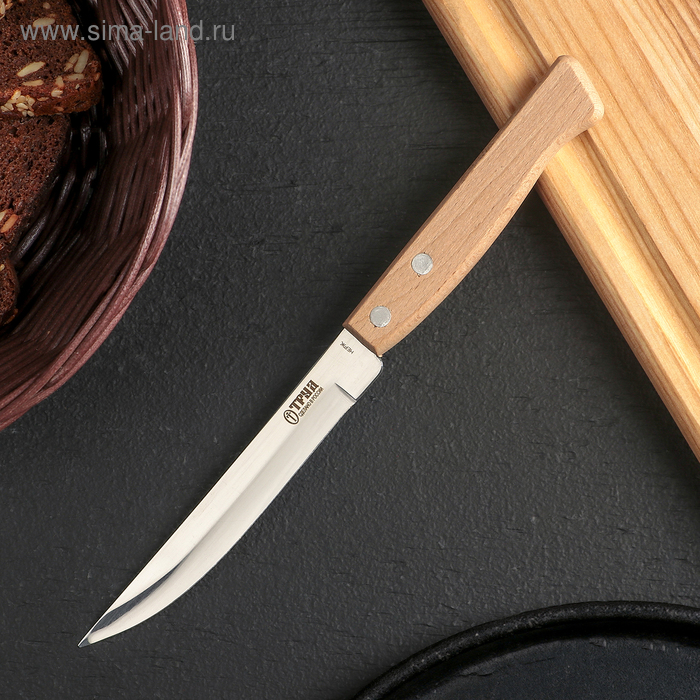 Нож кухонный «Ретро», овощной, лезвие 11,5 см, с деревянной ручкой, цвет бежевый - Фото 1