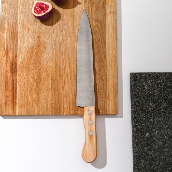 Нож кухонный «Поварская тройка», для мяса, лезвие 33 см, с деревянной ручкой - Фото 1