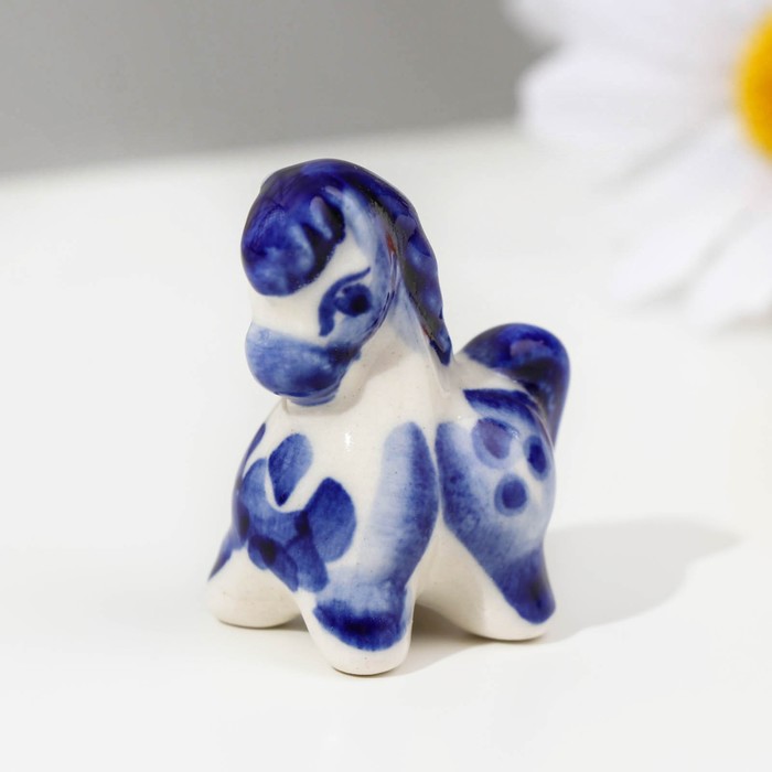 Сувенир гжель «Лошадка», бело-синий,керамика, малый, - Фото 1