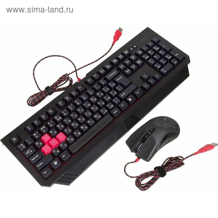 Игровой набор A4 Bloody Q1500/B1500 (Q110+Q9), клавиатура+мышь, проводной,мембранный,черный - Фото 1