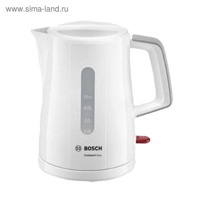 Чайник электрический Bosch TWK3A051 CTWK20B, пластик, 1 л, 2400 Вт, белый - Фото 1