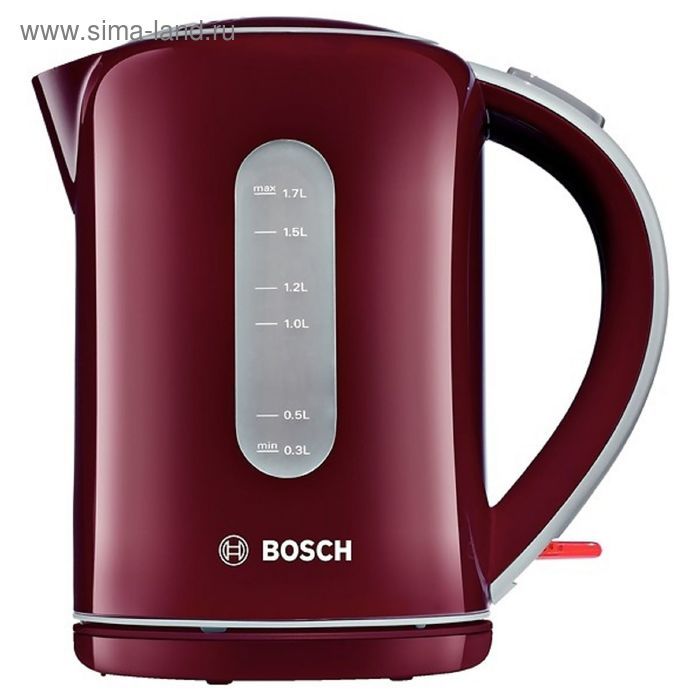 Чайник электрический Bosch TWK7604, пластик, 1.7 л, 2200 Вт, бордовый