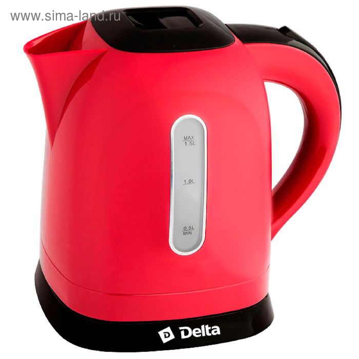 Чайник электрический "DELTA" DL-1005, пластик, 1.5 л, 2200 Вт, красный - Фото 1