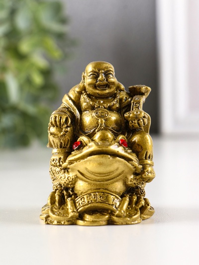 Нэцкэ фигурка «Хотей на жабе», под бронзу