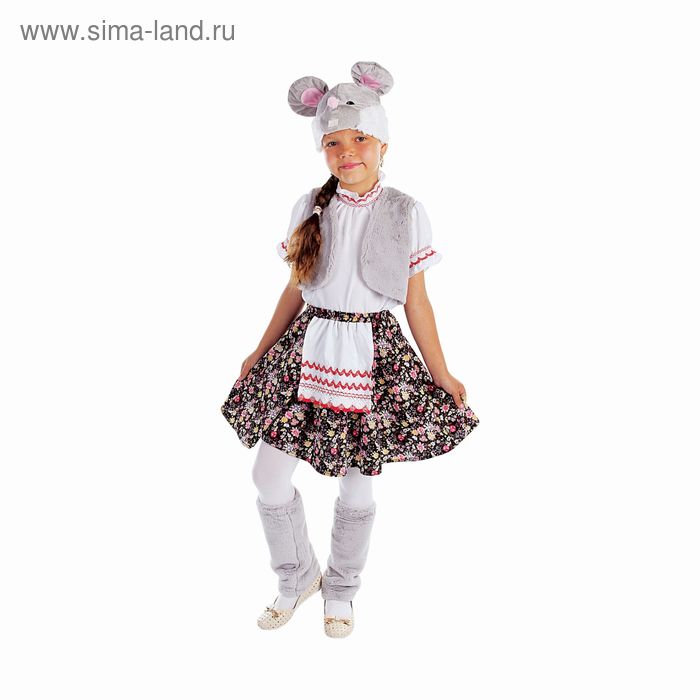 Карнавальный костюм "Мышка", блузка, юбка с фартуком, меховой жилет, шапка, гетры, р-р 60, рост 110-116 см - Фото 1