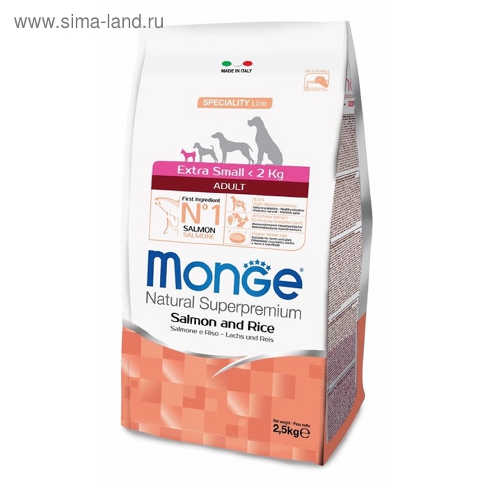 Сухой корм Monge Dog Speciality Extra Small для собак, лосось/рис, 2,5 кг. - Фото 1