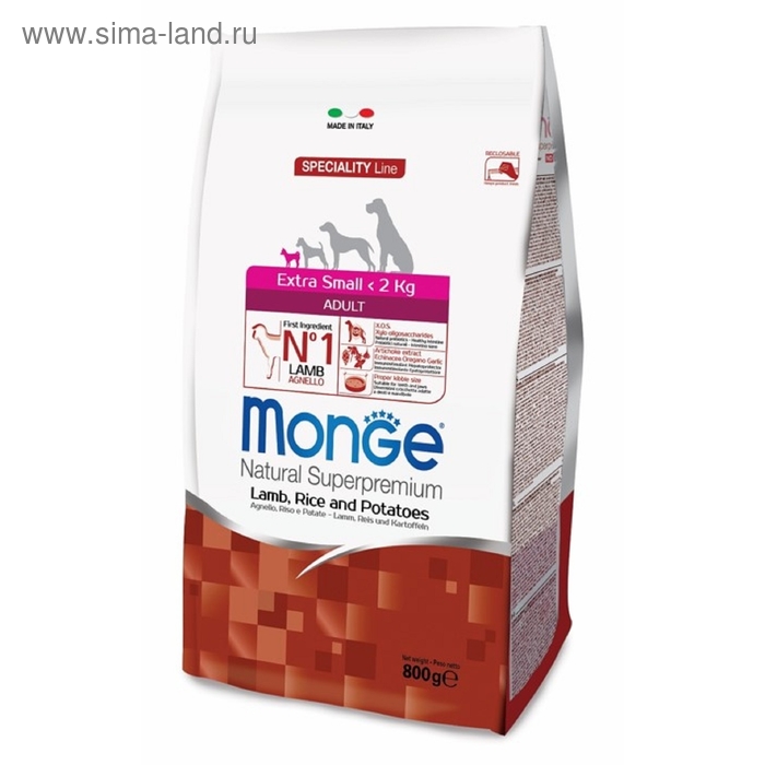 Сухой корм Monge Dog Speciality Extra Small для собак, ягненок/рис/картофель, 800 г. - Фото 1