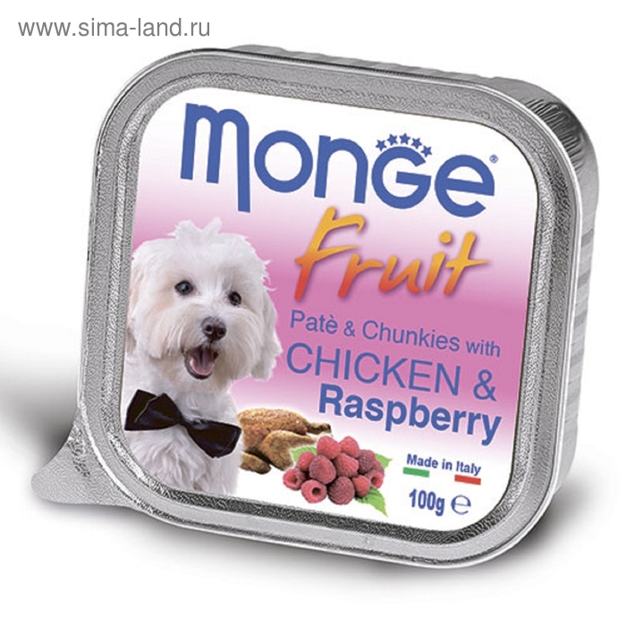 Влажный корм Monge Dog Fruit для собак, курица с малиной, ламистер, 100 г - Фото 1