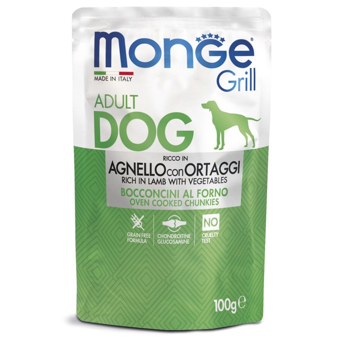 Влажный корм Monge Dog Grill Pouch для собак, ягненок с овощами, пауч, 100 г - Фото 1