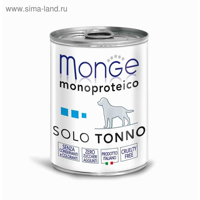 Влажный корм Monge Dog Monoproteico Solo для собак, паштет из тунца, ж/б, 400 г - Фото 1