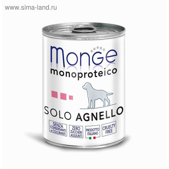 Влажный корм Monge Dog Monoproteico Solo для собак, паштет,  ягненок, ж/б 400 г - Фото 1