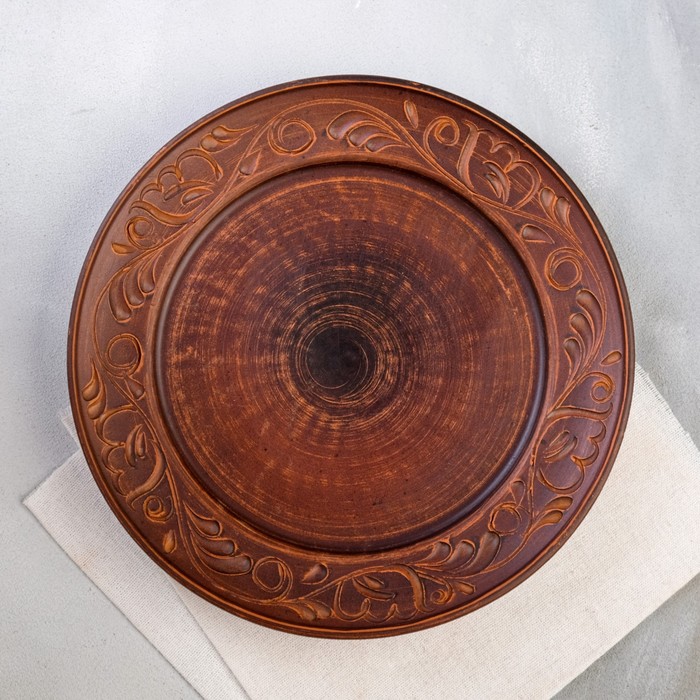 Тарелка "Дымленая", плоская, декор, красная глина, 25 см, микс - Фото 1