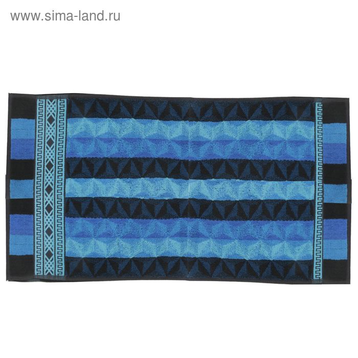Полотенце махровое пестротканое банное, зиг-заг синий, размер 65х130 см, хлопок 420 г/м2 - Фото 1