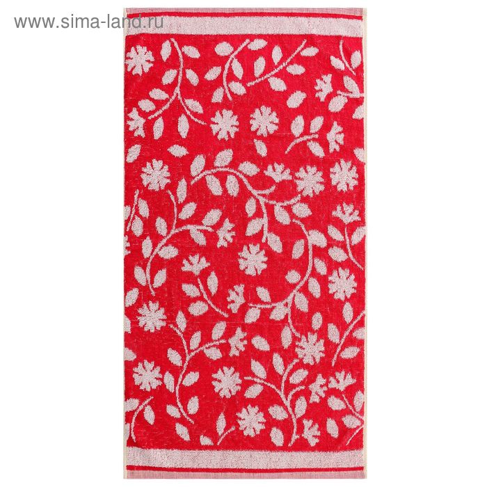 Полотенце махровое пестротканое банное, красные цветы, размер 65х130 см, хлопок 340 г/м2 - Фото 1