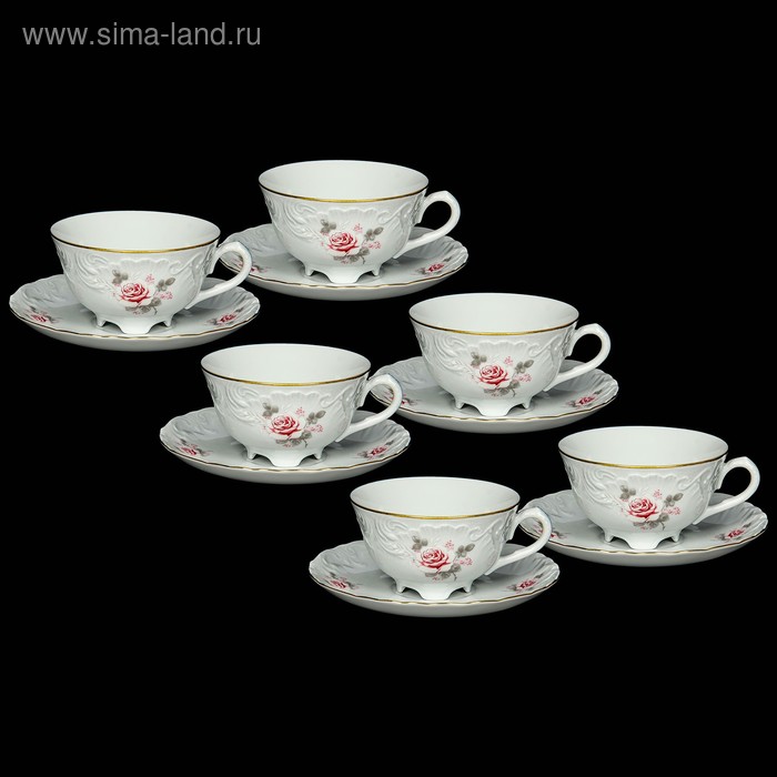 Сервиз чайный на 6 персон "Рококо Бледная Роза", 12 предметов: 6 чашек 220 мл, 6 блюдец - Фото 1