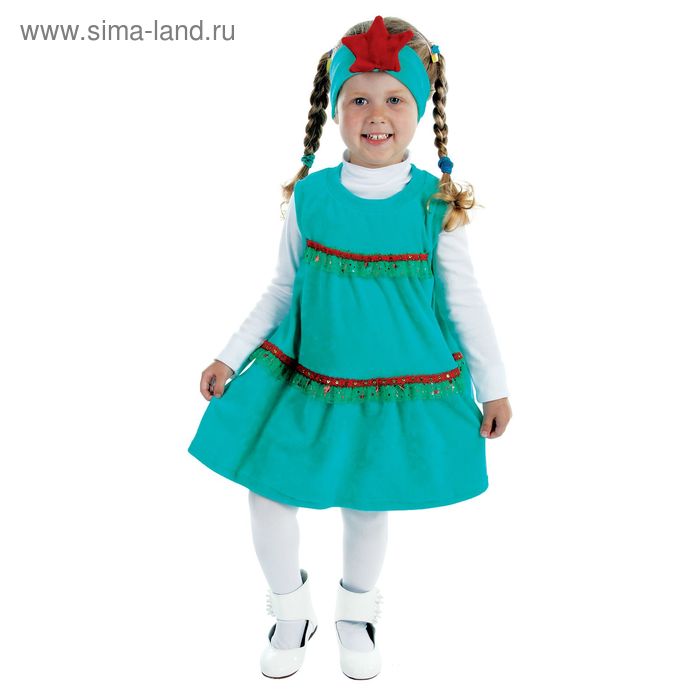 Детский карнавальный костюм "Ёлочка", велюр, платье, повязка, 1,5-3 г, рост 98 см - Фото 1