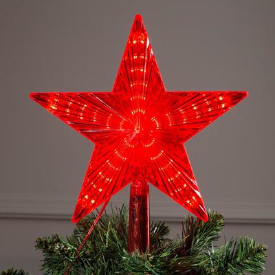 Светодиодная верхушка на ёлку «Звезда красная» 22 см, 30 LED, провод 2 метра, 220 В, свечение красное