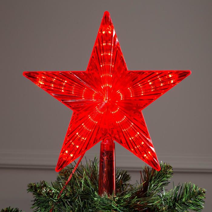 Светодиодная верхушка на ёлку «Звезда красная» 22 см, 30 LED, провод 2 метра, 220 В, свечение красное - фото 4973135