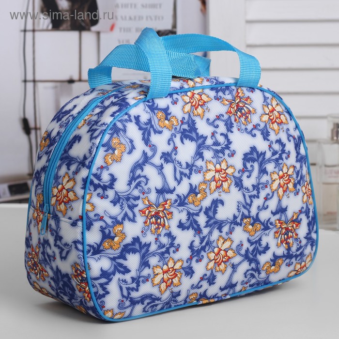 Косметичка-сумочка, отдел на молнии, ручки, цвет синий - Фото 1