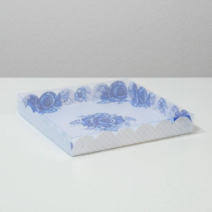 Коробка для кондитерских изделий с PVC крышкой «Расписная», 21 × 21 × 3 см - Фото 1