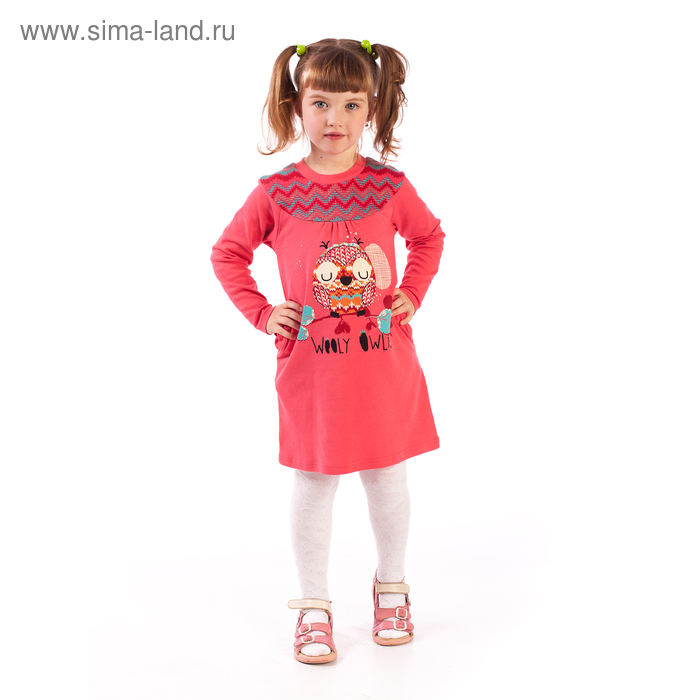 Платье для девочки "Весёлые совы", рост 104 см (54), цвет коралловый, принт орнамент (арт. ДПД414067н_Д) - Фото 1