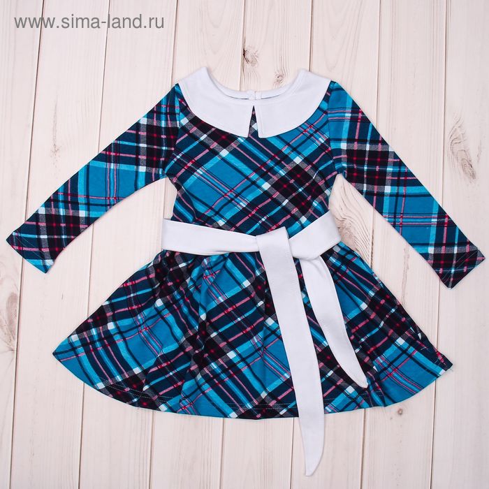 Платье для девочки "Осенний блюз", рост 116 см (60), цвет бирюзовый/малиновый/белый - Фото 1