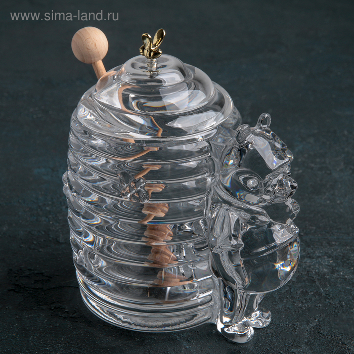 Ёмкость хрустальная для мёда «Мишка с ульем», 250 мл, h=15 см - Фото 1