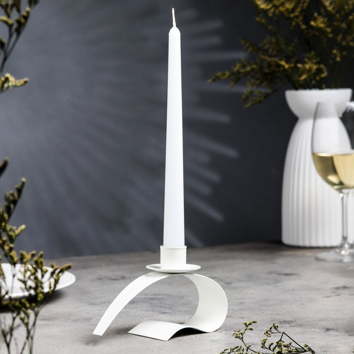 Подсвечник металл на 1 свечу "Лебедь", 8,5х14,5 см, белый - Фото 1