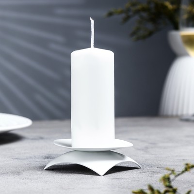Подсвечник на 1 свечу «Кварта», металл, 9.5×3 см, белый