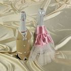 Украшение на шампанское "Свадебный вальс" розовое - Фото 3