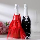 Украшение на шампанское "Свадебный вальс" красное - Фото 1