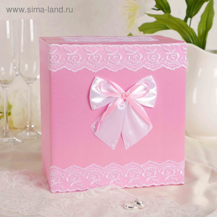 Коробка для денег «Молодожёны», парча, розовая - Фото 1
