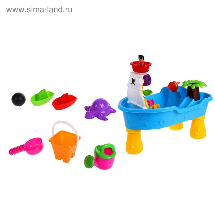 Игровой столик "Корабль" + песочн набор 16 пред, ведро 0,25л В ПАКЕТЕ - Фото 1