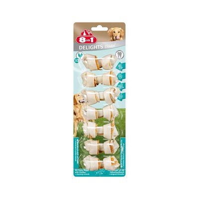 Косточки для мелких собак 8 in1 DENTAL DELIGHTS XS, с куриным мясом и минералами, 7×7.5 см