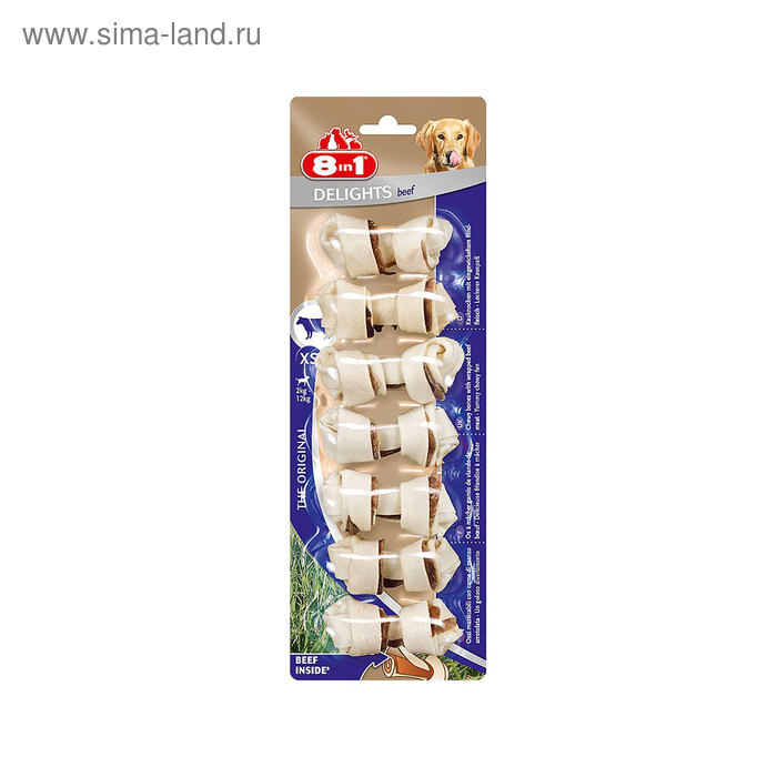 Косточки 8in1 DELIGHTS Beef XS для мелких пород, с говядиной, 7×7.5 см - Фото 1
