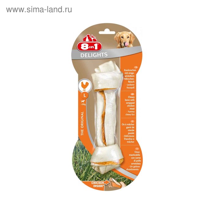 Косточка для крупных собак 8 in1 DELIGHTS L, с куриным мясом, 21 см - Фото 1