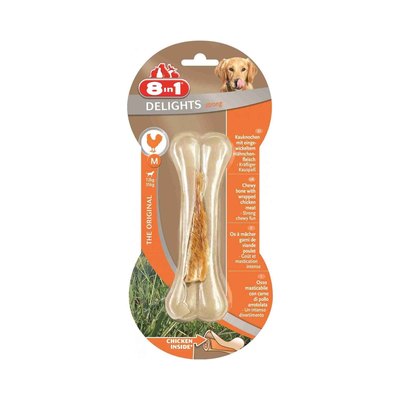 Сверхпрочная косточка 8in1 DELIGHTS Strong M для средних и крупных собак, с куриным мясом, 14,5 см