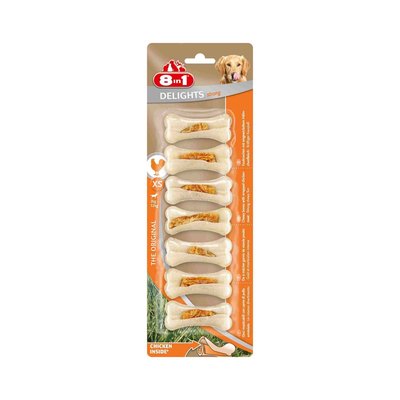 Сверхпрочные косточки 8in1 DELIGHTS Strong XS для мелких собак, с куриным мясом, 7×7.5 см