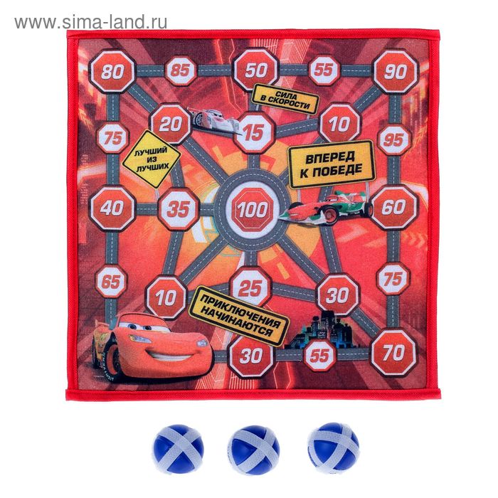 Дартс "Тачки", 35 х 35 см, 3 мяча-липучки - Фото 1