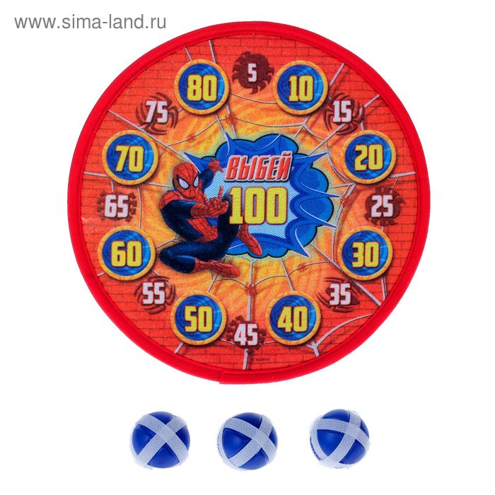 Дартс "Человек-паук", d=28 см, 3 мяча-липучки - Фото 1