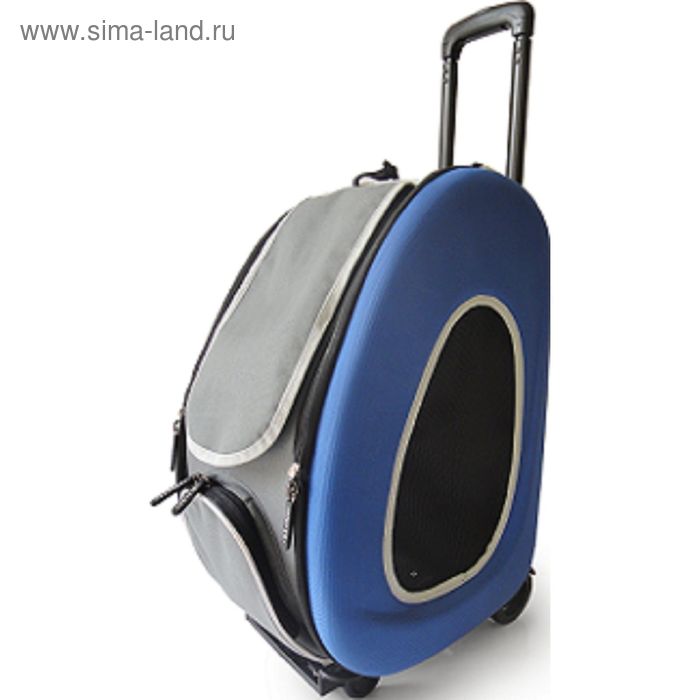 Сумка-тележка складная 3в1 Ibbiyaya для собак,  до 8 кг (сумка, рюкзак, тележка), синяя - Фото 1