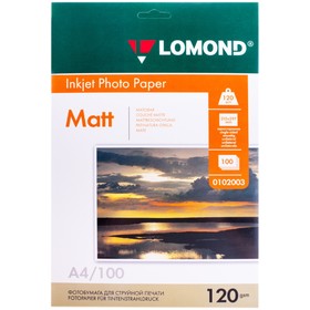 Фотобумага для струйной печати А4, 100 листов LOMOND, 120 г/м2, односторонняя, матовая