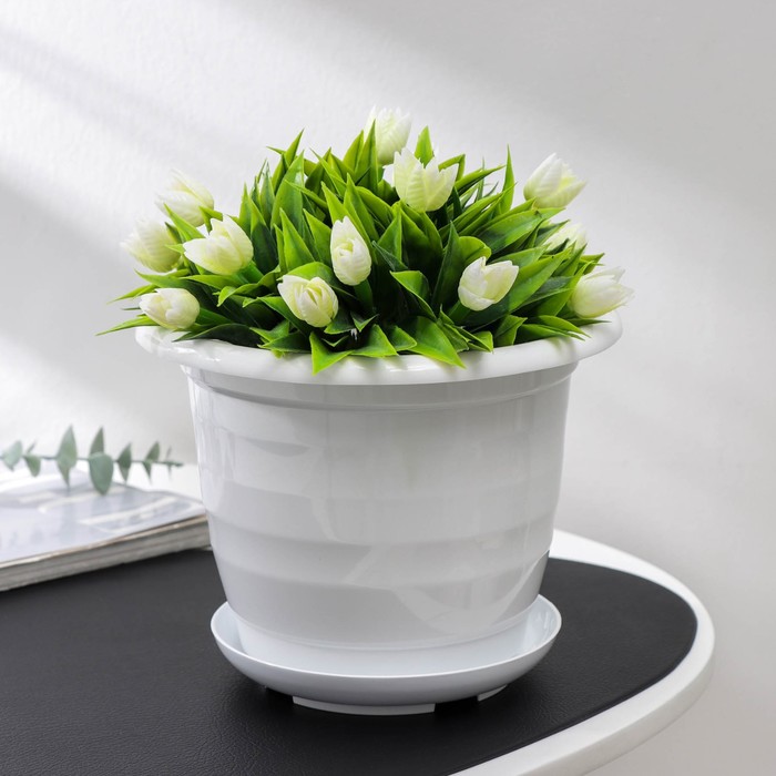 Горшок для цветов с поддоном Доляна «Арена», 2 л, цвет белый - Фото 1