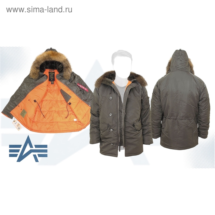 Куртка утеплённая Slim Fit N-3B Parka Alpha Industries Replica Gray/Orange, натуральный мех, XS - Фото 1