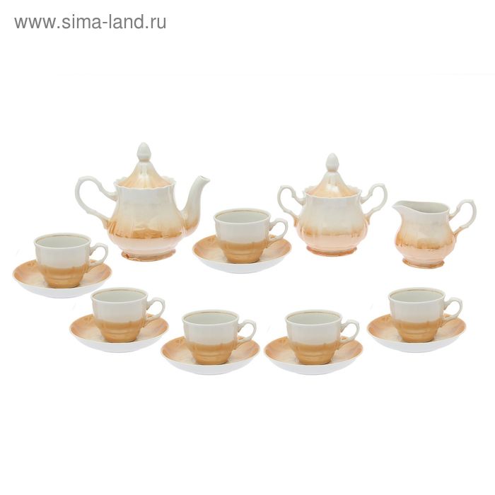 Сервиз чайный "Романс", 15 предметов: 6 чашек чайных 250 мл, 6 блюдец чайных 15 см, чайник 800 мл, сахарница 550 мл, сливочник чайный 350 мл - Фото 1