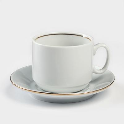 Чайная пара Добрушский завод «Бельё», 2 предмета: чашка 220 мл, блюдце d=14 см, фарфор, белая