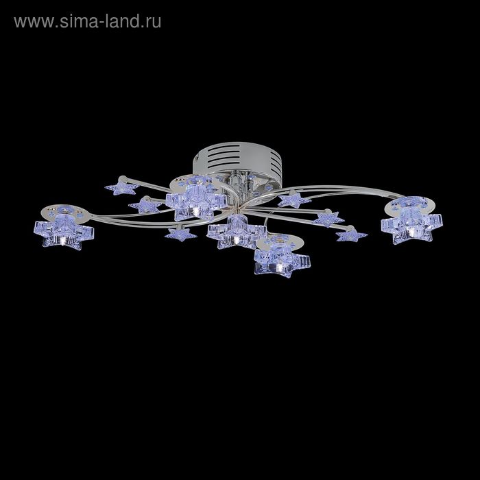 Люстра галогенная "Звездное небо" 5 ламп хром синий белый с пультом - Фото 1